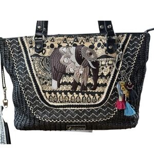 Sakroots Elephant Black Woven Purse w Charm & Coin Makeup Pouch